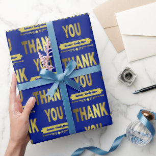 Waardeer Bedankt Blauw Goud Typografie Cadeaupapier