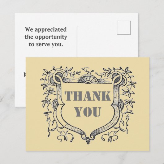 Waardeer Kunde Sierlijk Schild Hartelijk Dank Briefkaart (Voorkant / Achterkant)