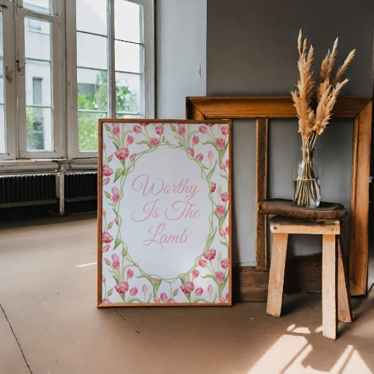 Waardig is het Lam Roze Tulp Christelijke Wall Art Poster