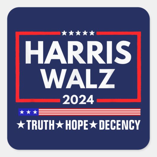 Waarheid Hoop Decency Harris Walz 2024 Vierkante Sticker (Voorkant)