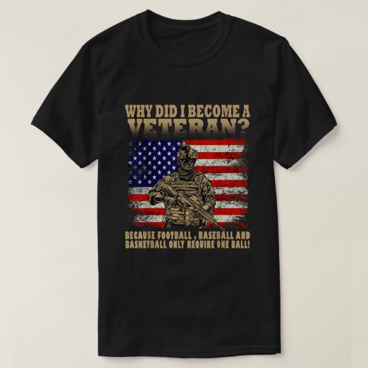 Waarom ben ik een veteraan geworden? Amerikaanse v T-shirt (Design voorkant)