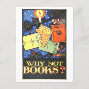 "Waarom geen boeken?" Poster met kerstcadeaus Briefkaart