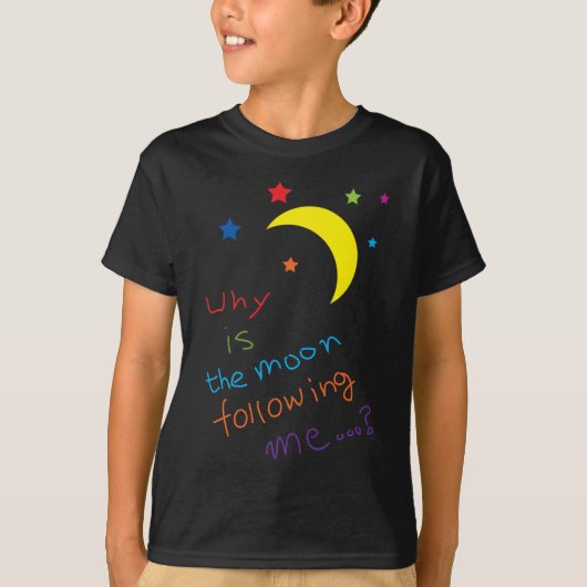 Waarom volgt de maan me...? t-shirt (Voorkant)