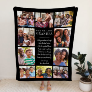 Waarom we van opa houden Persoonlijke Fotocollage Fleece Deken
