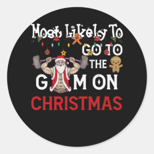Waarschijnlijk naar de sportschool Kerstman Weeg Ronde Sticker