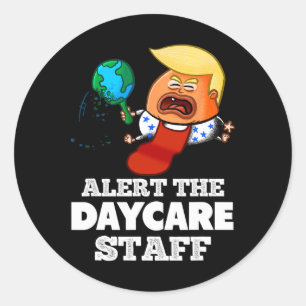Waarschuw het personeel van de kinderopvang! Grapp Ronde Sticker