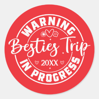 Waarschuwing Besties Trip in uitvoering Wit op Roo Ronde Sticker