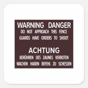Waarschuwing Danger Achtung, Berlijnse Muur, Duits Vierkante Sticker