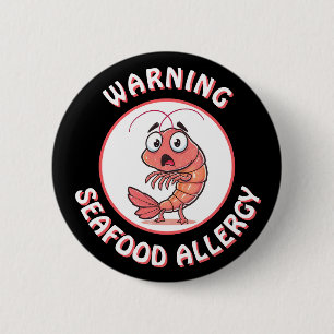 Waarschuwing Ernstige Vis- en Schaaldierenallergie Ronde Button 5,7 Cm