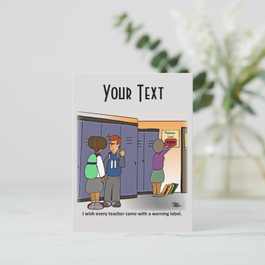 Waarschuwing Etiket Briefkaart leraar (Staand voorkant)