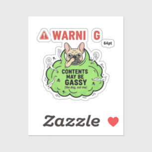 Waarschuwing Gassige Franse Bulldog Grappige Honde Sticker