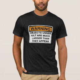 Waarschuwing - grote objecten onder kilt t-shirt