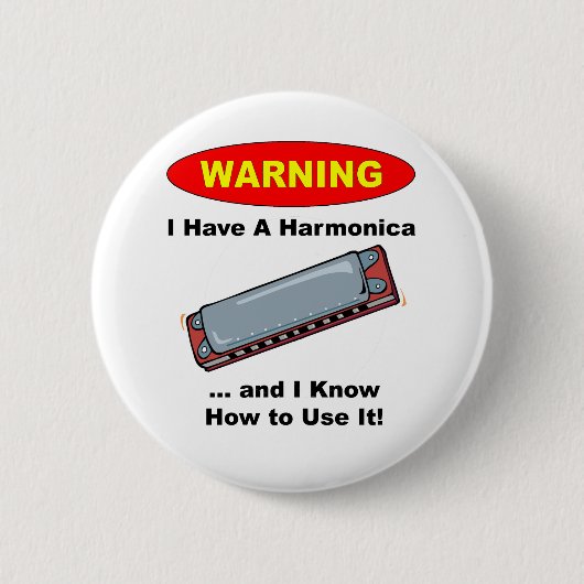 Waarschuwing! Ik heb een Harmonica... Ronde Button 5,7 Cm (Voorkant)