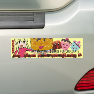 Waarschuwing Ik rem voor Chocolate Chibi - Geperso Bumpersticker