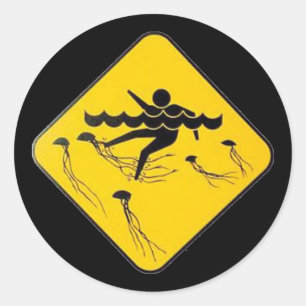 Waarschuwing Jellyfish in Water-Street-teken Ronde Sticker