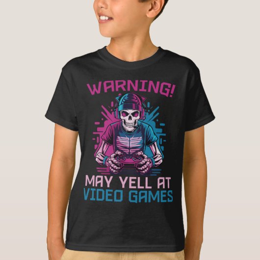 Waarschuwing Kan Schreeuwen Bij Videogames Skeleto T-shirt (Voorkant)