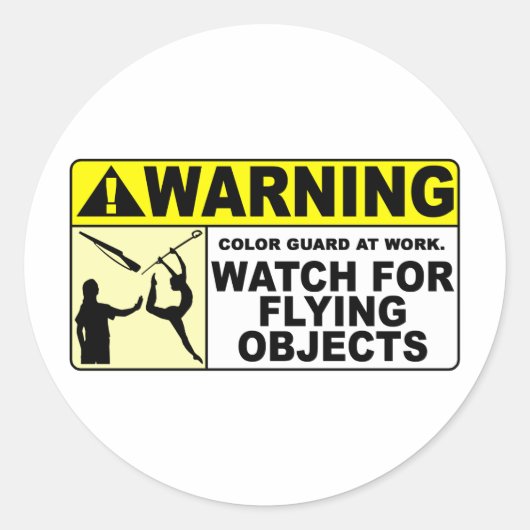 WAARSCHUWING Let op vliegende objecten! Ronde Sticker (Voorkant)