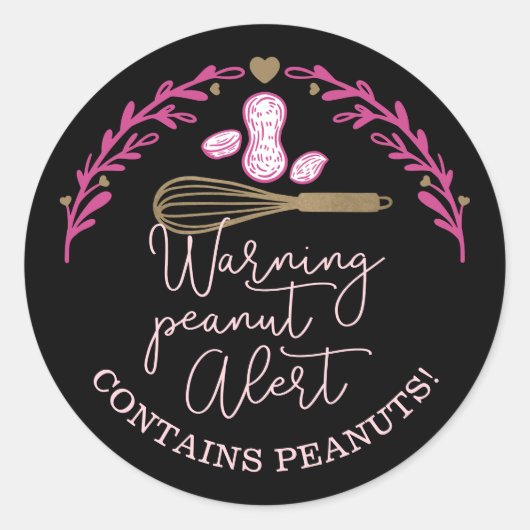 Waarschuwing Peanut Alert - Bakkerij Peanut Allerg Ronde Sticker (Voorkant)