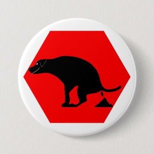 Waarschuwing Pooping Dog Ronde Button 7,6 Cm