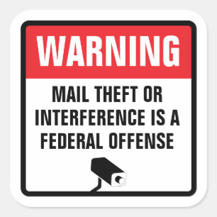 Waarschuwing Postdiefstal Federaal Misdrijf Leveri Vierkante Sticker