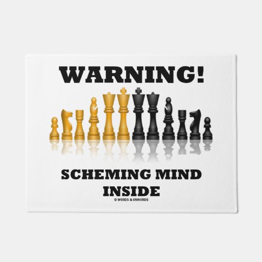 Waarschuwing! Scheming Mind Inside Chess Humor Deurmat (Voorkant)