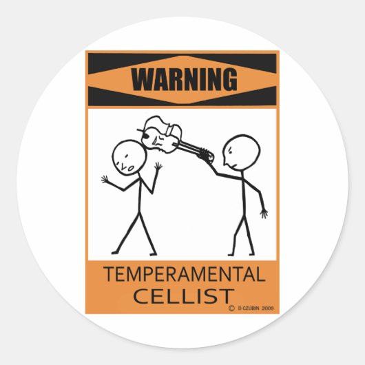 Waarschuwing Temperamental Cellist Ronde Sticker (Voorkant)
