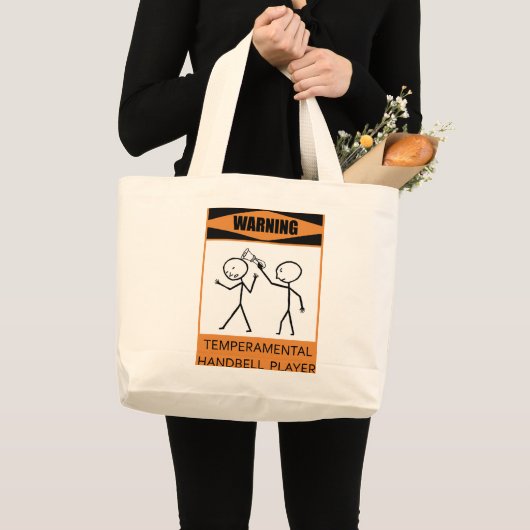 Waarschuwing Temperamental Handbell Player Grote Tote Bag (Voorkant (product))