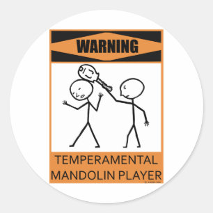 Waarschuwing Temperamental Mandolin Player Ronde Sticker