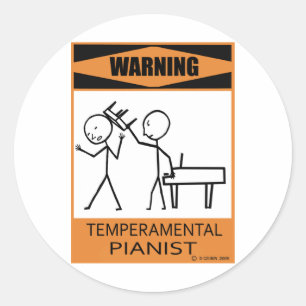 Waarschuwing Temperamental Pianist Ronde Sticker