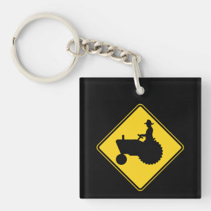 Waarschuwing voor Funny Boerderij Tractor Road Sleutelhanger