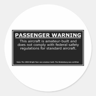 WAARSCHUWING VOOR PASSAGIERS RONDE STICKER