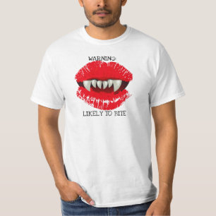 WAARSCHUWING WAARSCHIJNLIJK OM VAMPIRE LIPS-AFDRUK T-SHIRT