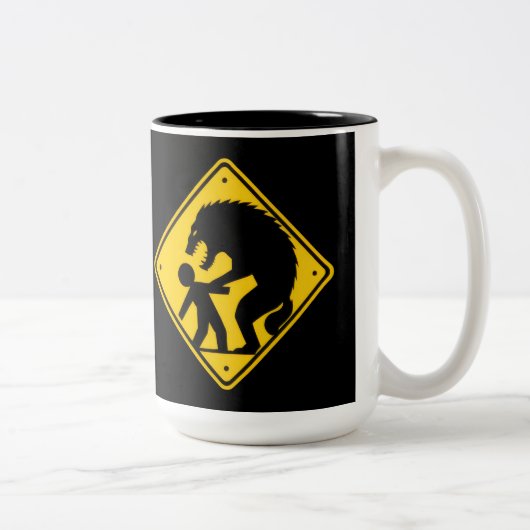 Waarschuwing weerwolven Verkeersbord Tweekleurige Koffiemok (Rechts)