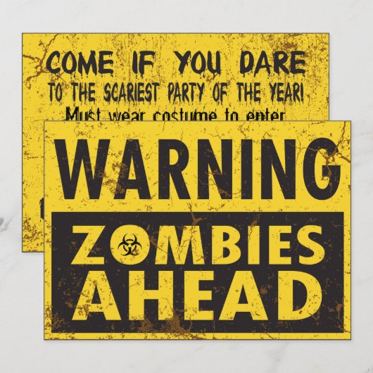 Waarschuwing Zombies Ahead Halloween Invitation Kaart (Voorkant / Achterkant)