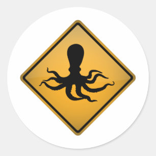 Waarschuwingsbord octopus ronde sticker