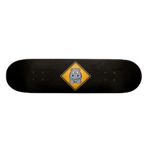 Waarschuwingsbord voor cartoon nijlpaard skateboard