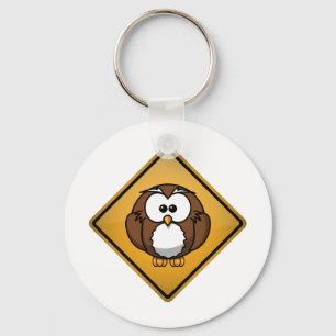 Waarschuwingsbord voor cartoon Owl Sleutelhanger
