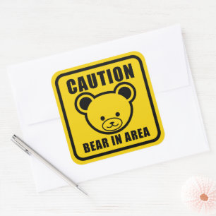 Waarschuwingsbord voor teddybear is geel vierkante sticker