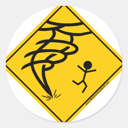 Waarschuwingsbord voor tornado ronde sticker (Voorkant)
