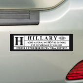 Waarschuwingsetiket Hillary Clinton Bumpersticker (Op auto)