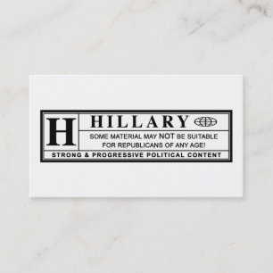 Waarschuwingsetiket Hillary Clinton Visitekaartje