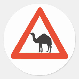 Waarschuwingskamelen, verkeersbord, Verenigde Arab Ronde Sticker