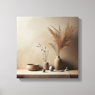 Wabi-Sabi Japandi Ikebana met keramische vaas Canvas Afdruk
