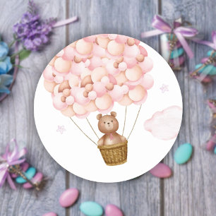 Wacht even met Teddy Bear Pink Baby shower Favor Ronde Sticker