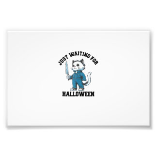 Wacht gewoon op Halloween, grappige kat horror Hal Foto Afdruk