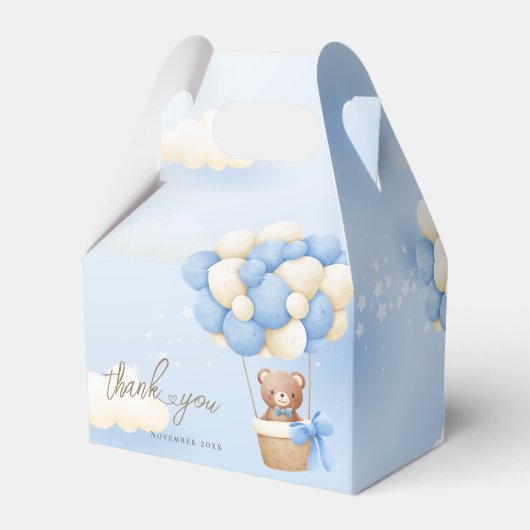 Wacht nauwelijks op Teddy Bear Blue Balloons Bedankdoosjes (Achterkant)