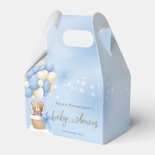 Wacht nauwelijks op Teddy Bear Blue Balloons Bedankdoosjes (Voorkant Zijde)