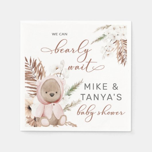 Wacht snel boho beer baby shower luiers. servet (Voorkant)