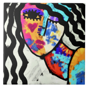 Wachten op Abstract digitaal portret van een vrouw Tegeltje