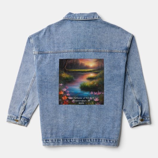 Wachten op de zonsverduistering Voeg tekst Voorjaa Denim Jacket (Achterkant)
